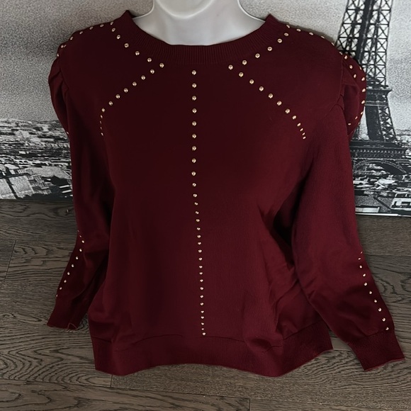 Macy’s Studded Embellished Puff Sleeve long sleeve Sweater burgundy Sz 1X - Picture 15 of 16